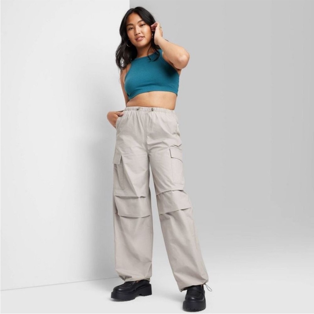 Women's High-Rise Cargo Parachute Pants - Wild Fable Taupe | L